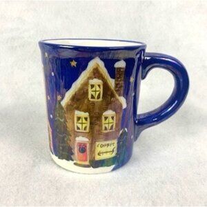 Ceramic Coffee Tea Mug by Cardinal Inc with Winter Village Scene Blue Handle‎